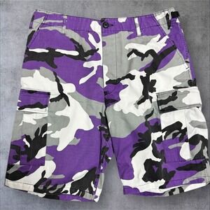 Rothco Shorts Mens Medium Cargo Camo Purple Belted Adjustable Waist Military